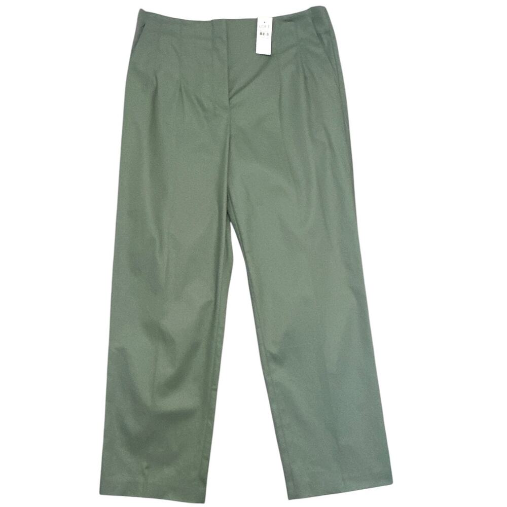 LOFT Olive Green Pleated High Waist Ankle Trouser Pants Cotton Women's Size 8